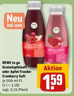 REWE DE REWE to go Granatapfelsaft oder Apfel-Traube- Cranberry Saft tilbud