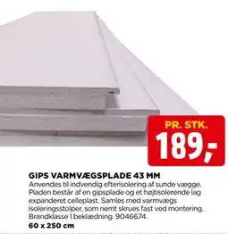 jem & fix GIPS VARMVÆGSPLADE 43 MM, DKK 189 tilbud
