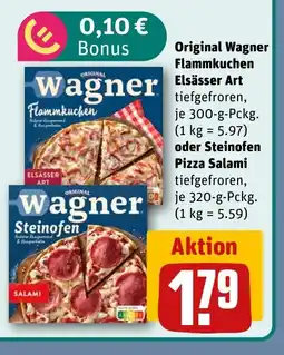 REWE DE Original Wagner Flammkuchen Elsässer Art oder Steinofen Pizza Salami tilbud
