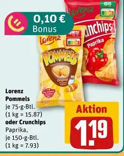 REWE DE Lorenz Pommels oder Crunchips tilbud