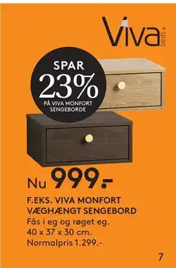 SENG VIVA MONFORT VÆGHÆNGT SENGEBORD, DKK 999 tilbud