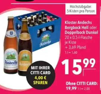 Citti Kloster Andechs Bergbock Hell oder Doppelbock Dunkel tilbud