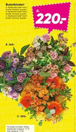 Bilka Håndbundet buket med 4 bundter blomster og grønt, DKK 220 tilbud