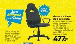Bilka Game Y’s Junior RGB gamerstol, DKK 477 tilbud