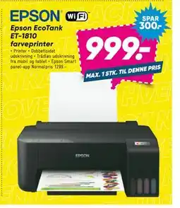 Bilka Epson EcoTank ET-1810 farveprinter, DKK 999 tilbud