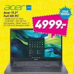 Bilka Acer 17,3” Full HD PC, DKK 4999 tilbud