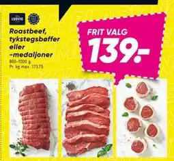 Bilka Roastbeef, tykstegsbøffer eller -medaljoner, DKK 139 tilbud