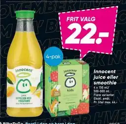 Bilka Innocent juice eller smoothie, DKK 22 tilbud