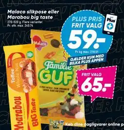Bilka Malaco slikpose eller Marabou big taste, DKK 65, App-pris tilbud