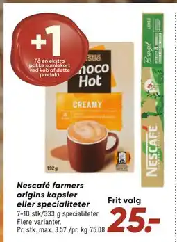 Bilka Nescafé farmers origins kapsler eller specialiteter, DKK 25 tilbud