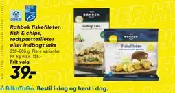 Bilka Rahbek fiskefileter, fish & chips, rødspættefileter eller indbagt laks, DKK 39 tilbud