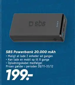 Bilka SBS Powerbank 20.000 mAh, DKK 199 tilbud