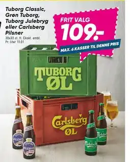 Bilka Tuborg Classic, Grøn Tuborg, Tuborg Julebryg eller Carlsberg Pilsner, DKK 109 tilbud