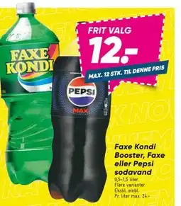 Bilka Faxe Kondi Booster, Faxe eller Pepsi sodavand, DKK 12 tilbud