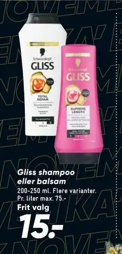Bilka Gliss shampoo eller balsam, DKK 15 tilbud