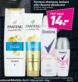 Bilka Pantene shampoo, balsam eller Rexona deodorant, DKK 14 tilbud