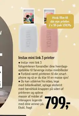 Føtex Instax mini link 3 printer, DKK 799 tilbud