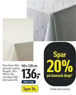 Føtex Spar 20% på damask duge tilbud