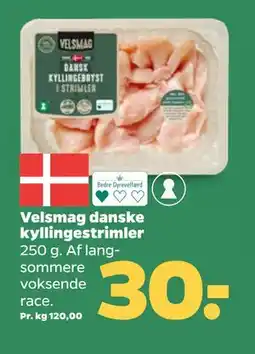 Netto Velsmag danske kyllingestrimler, DKK 30 tilbud