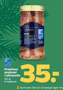 Netto Premieur ansjoser i olivenolie, DKK 35 tilbud
