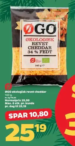 Netto ØGO økologisk revet cheddar, DKK 25.19 tilbud