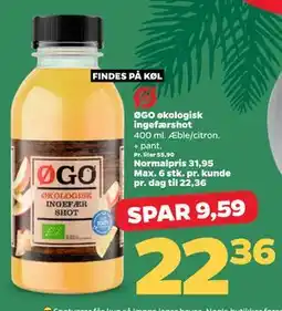 Netto ØGO økologisk ingefærshot, DKK 22.36 tilbud