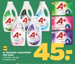 Netto A+ flydende vaskemiddel eller pods, DKK 45 tilbud
