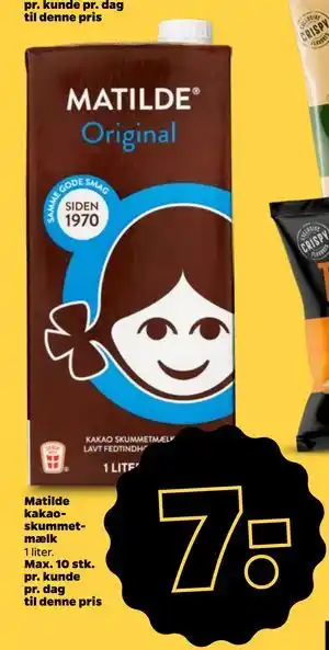 Matilde kakaoskummetmælk, DKK 7