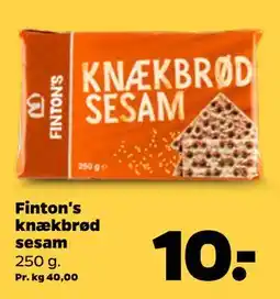 Netto Finton's knækbrød sesam, DKK 10 tilbud