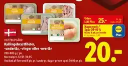 Lidl Kyllingebrystfileter, -underlår, -vinger eller -overlår, DKK 25, App-pris tilbud