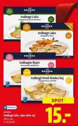 Lidl Indbagt laks, rejer eller sej, DKK 15 tilbud