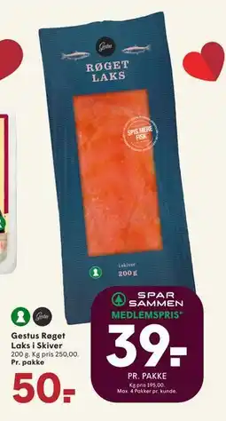 SPAR Gestus Røget Laks i Skiver, DKK 50, App-pris tilbud