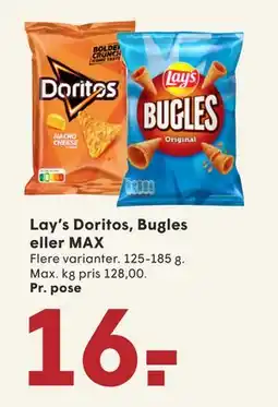 SPAR Lay’s Doritos, Bugles eller MAX, DKK 16 tilbud
