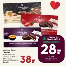 SPAR Anthon Berg Tærter, DKK 38, App-pris tilbud