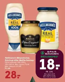 SPAR Hellmann’s Mayonnaise, Ketchup eller Maille Sennep, DKK 28, App-pris tilbud