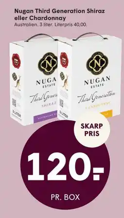 SPAR Nugan Third Generation Shiraz eller Chardonnay, DKK 120 tilbud