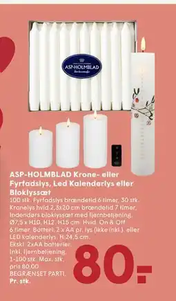 SPAR ASP-HOLMBLAD Krone- eller Fyrfadslys, Led Kalenderlys eller Bloklyssæt, DKK 80 tilbud