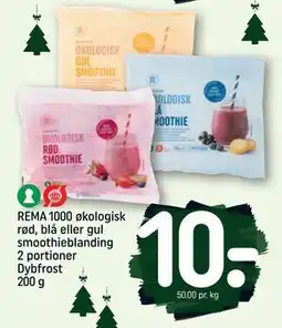 REMA 1000 REMA 1000 økologisk rød, blå eller gul smoothieblanding 2 portioner Dybfrost 200 g, DKK 10 tilbud