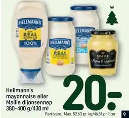 REMA 1000 Hellmann's mayonnaise eller Maille dijonsennep 380-400 g/430 ml, DKK 20 tilbud