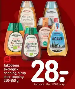 REMA 1000 Jakobsens økologisk honning, sirup eller topping 250-350 g, DKK 28 tilbud