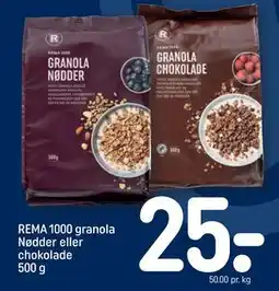 REMA 1000 REMA 1000 granola Nødder eller chokolade 500 g, DKK 25 tilbud