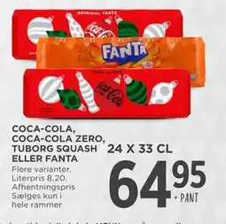 MENY COCA-COLA, COCA-COLA ZERO, TUBORG SQUASH ELLER FANTA, DKK 64.95 tilbud