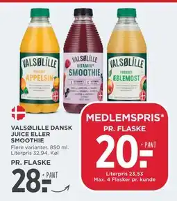 MENY VALSØLILLE DANSK JUICE ELLER SMOOTHIE, DKK 28, App-pris tilbud