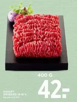 MENY HAKKET OKSEKØD 14-18 %, DKK 42 tilbud