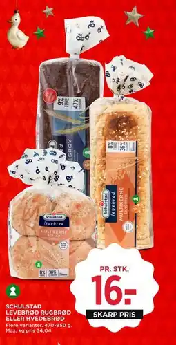 MENY SCHULSTAD LEVEBRØD RUGBRØD ELLER HVEDEBRØD, DKK 16 tilbud