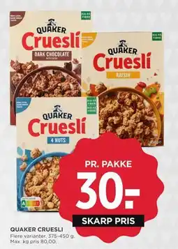 MENY QUAKER CRUESLI, DKK 30 tilbud