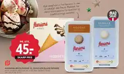 MENY HANSENS ØKOLOGISKE IS, ISVAFLER ELLER ISPINDE, DKK 45 tilbud