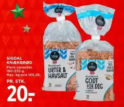 MENY SIGDAL KNÆKBRØD, DKK 20 tilbud