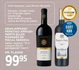 MENY GRAN APPASSO PRIMITIVO APPASSIMENTO ELLER MARQUÉS DE RISCAL RESERVA, DKK 99.95 tilbud
