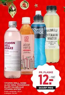 MENY VITAMIN WELL, NOBE ALOE VERA, POWERADE ELLER VALSØLILLE VITAMIN WATER, DKK 12 tilbud